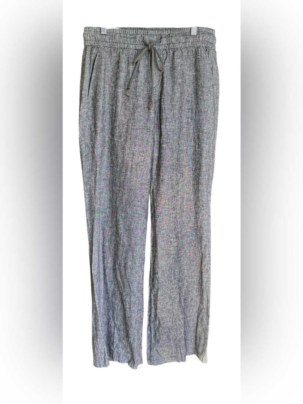 SOHO New York & Company Linen Blend Wide Leg Drawstring Pants Gray Size Small